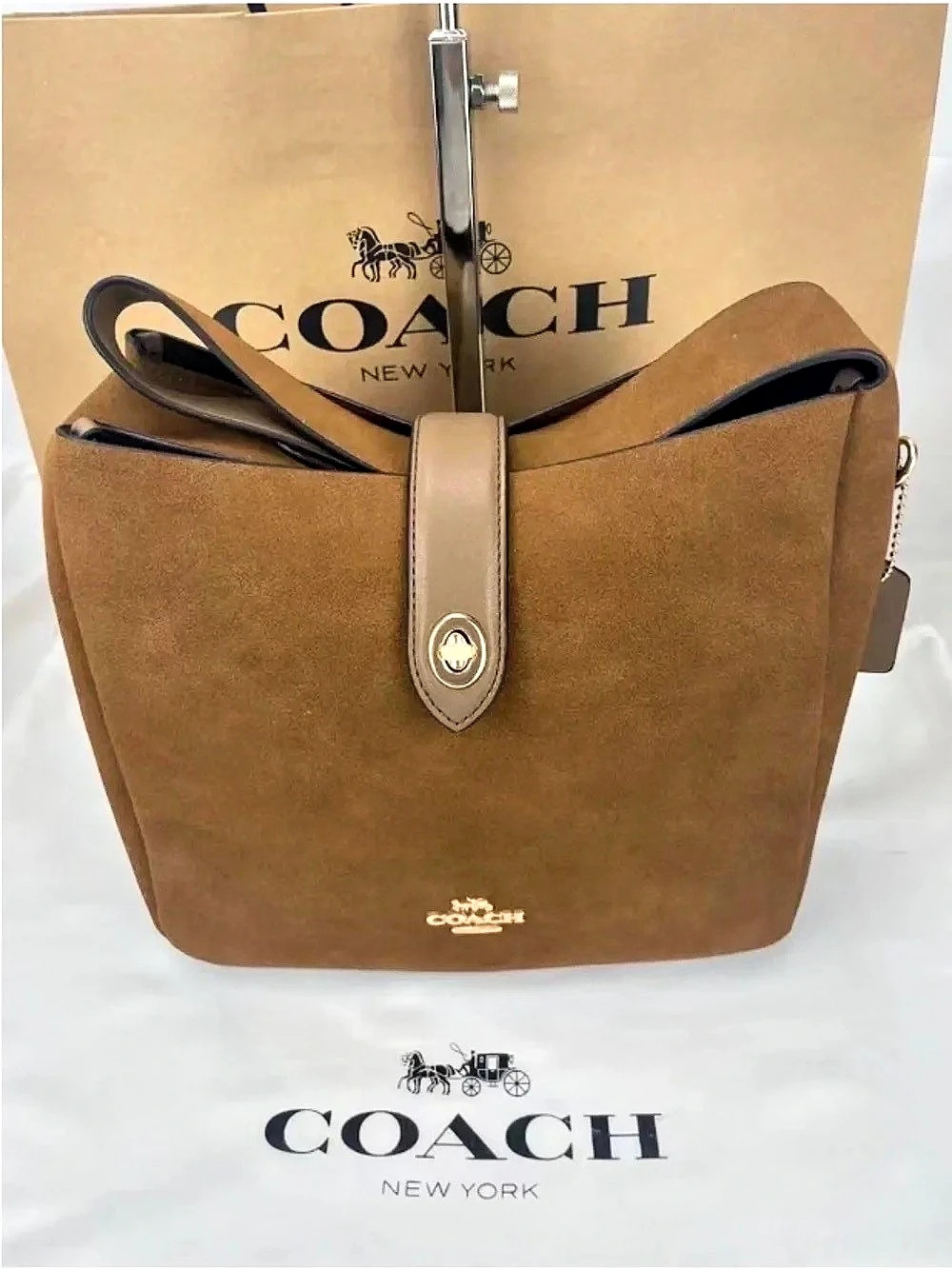 Coach Turnlock Haversack Bag Brown Tote
